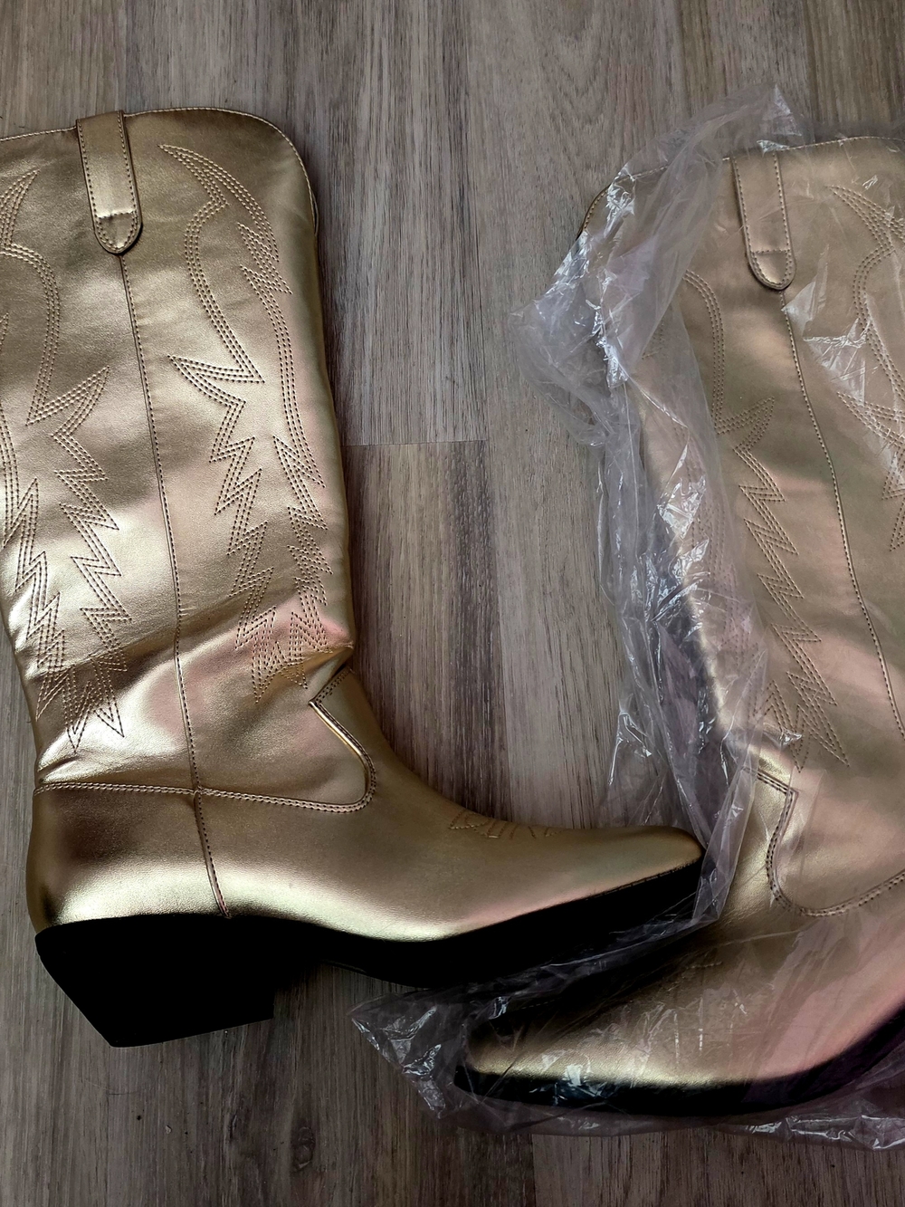 SHEIN Metallic Gold Western Heeled Boots